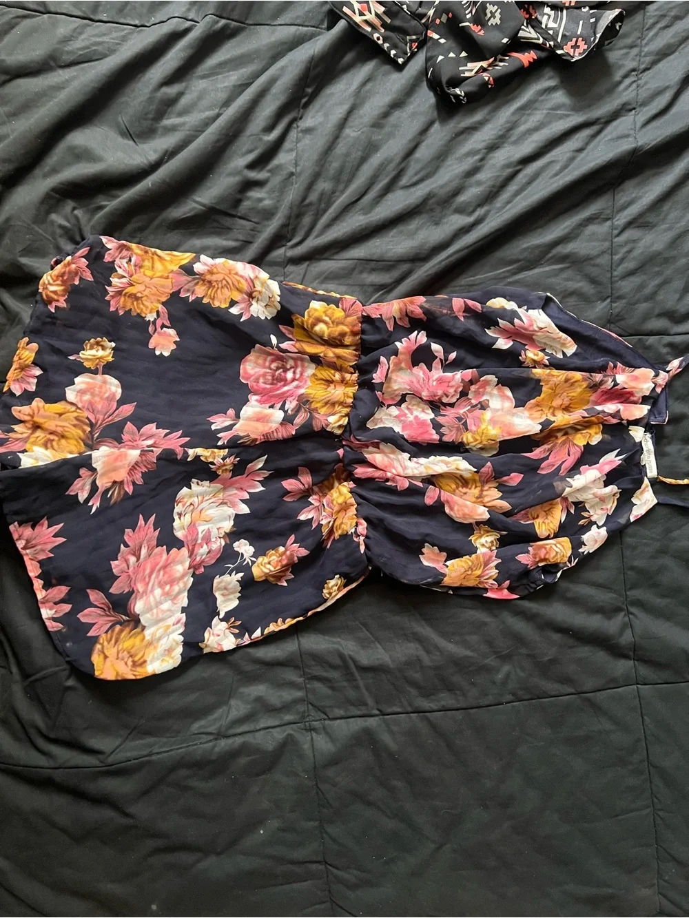 Charlotte Russe Navy Floral Halter Romper with Pink & Yellow Blooms